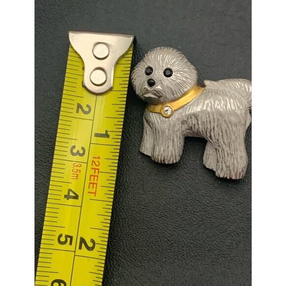 Vintage Bichon Frise Puppy Dog Brooch Pin Frosted Silver Tone Gold Tone Collar - Picture 4 of 4